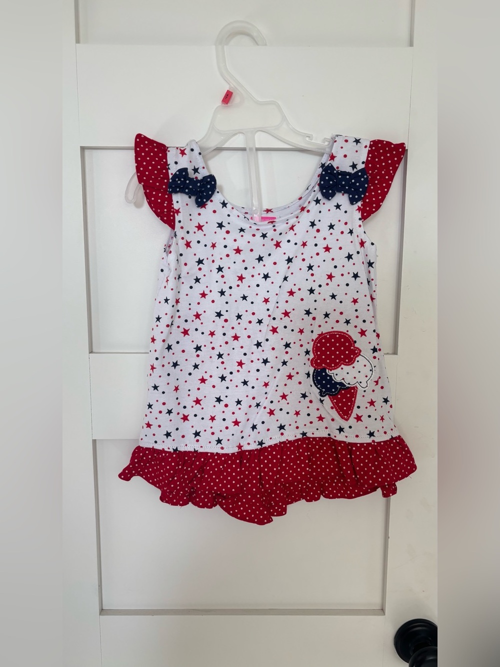 White Top and Shorts with Red and Navy Star & Dot Print set of 2